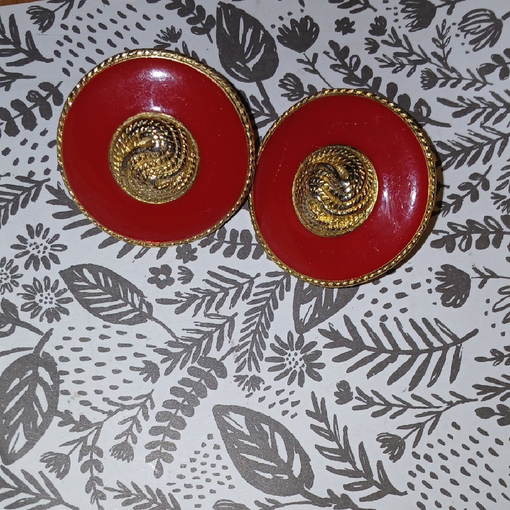 Vintage Red and Gold Swirl Earrings